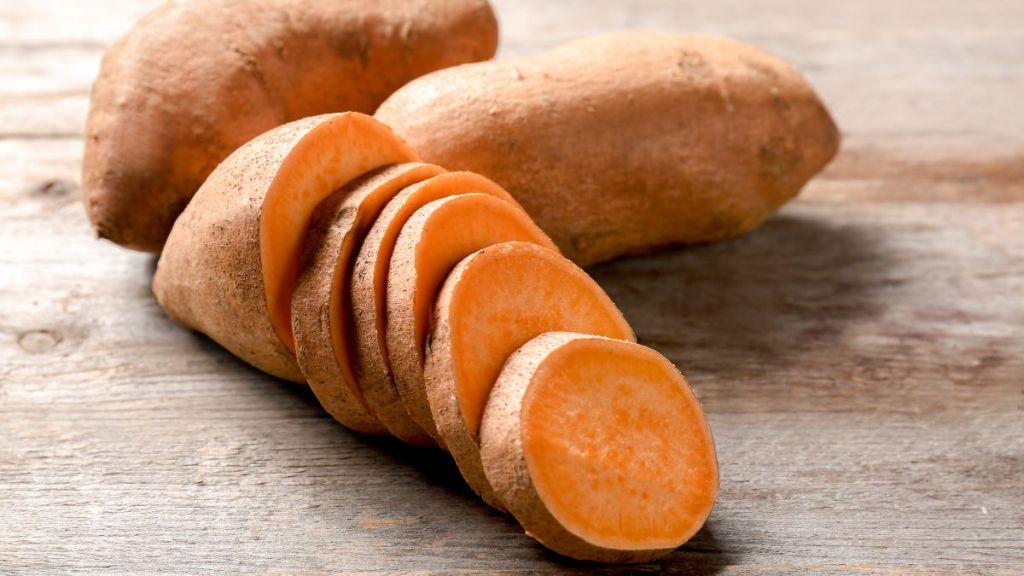 sweet potatoes on a board